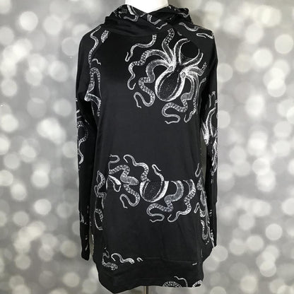 LuLaRoe Amber Lightweight Hoodie in black with white illustrated octopus graphics