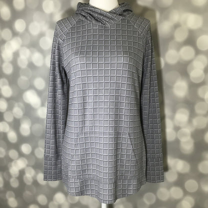 LuLaRoe Amber Lightweight Hoodie in a charcoal and gray windowpane print
