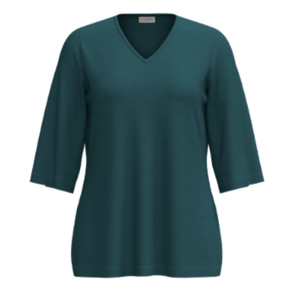 LuLaRoe Eden Top in solid deep teal evergreen color with V-neck and 3/4 sleeves on a white background