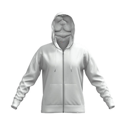 Front view of LuLaRoe Essential Zip Hoodie in Solid Classic White fleece with zip front, drawstring hood, ribbed cuffs, and kangaroo pocket on a white background