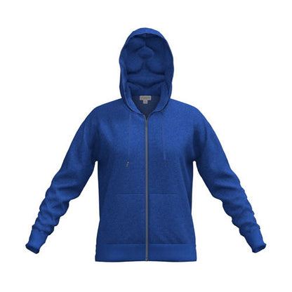 Front view of LuLaRoe Essential Zip Hoodie in Solid Royal Blue fleece with zip front, drawstring hood, and kangaroo pocket on a white background