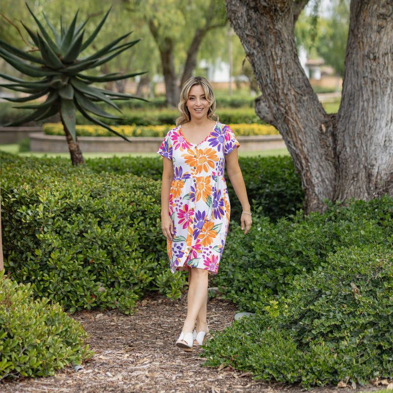 LuLaRoe Heidi Dress Colorful Floral Babydoll Dress with Pockets