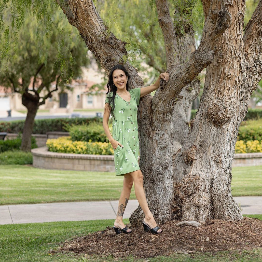 LuLaRoe Heidi Dress Green Floral Babydoll Dress with Pockets LuLaRoe Heidi Dress Green Floral Babydoll Dress with Pockets