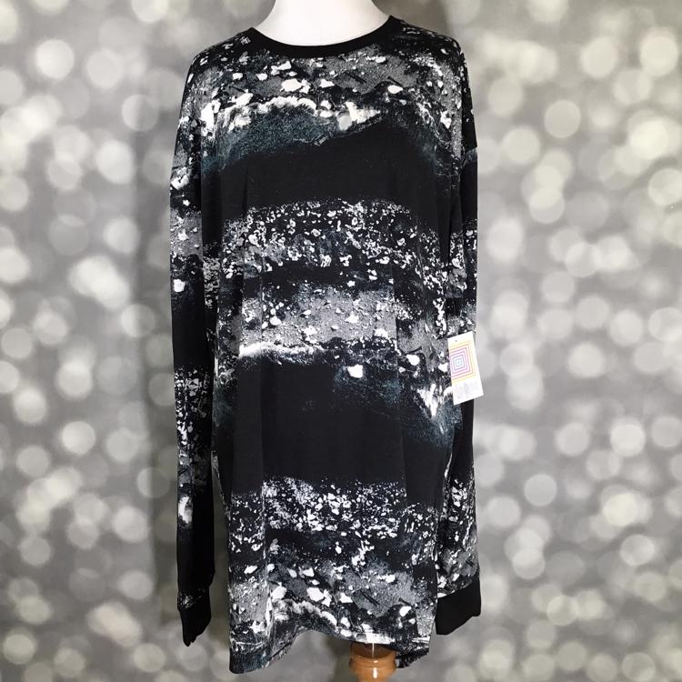 LuLaRoe Hudson Long Sleeve Tee in black and white abstract print – unisex crew neck top