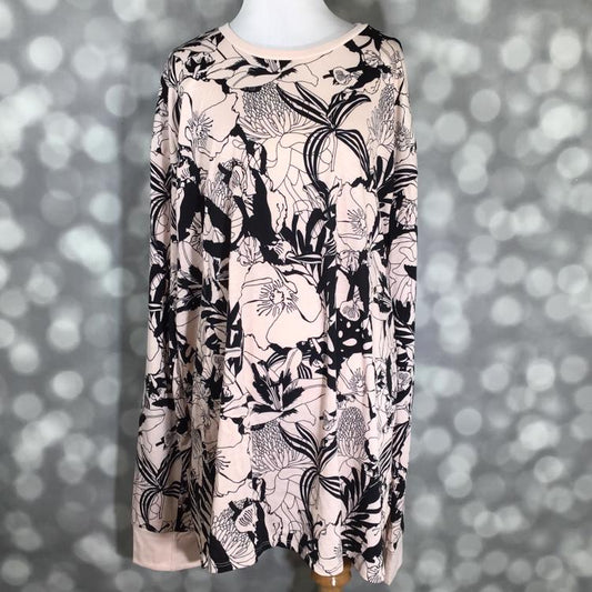 LuLaRoe Hudson Long Sleeve Tee in blush pink with black floral sketch print – unisex crew neck top