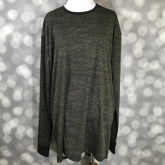 LuLaRoe Hudson Long Sleeve Tee in dark green with subtle camo print – unisex crew neck top
