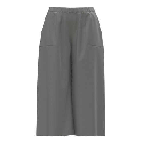 LuLaRoe Justine wide-leg pants in solid gray color with elastic waistband and cropped relaxed fit, minimalist neutral pant for everyday styling on a white background