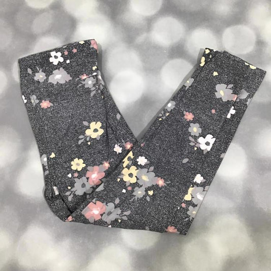 LuLaRoe leggings in charcoal gray with white and pink floral pattern – buttery-soft