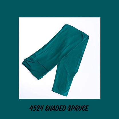 LuLaRoe Shaded Spruce leggings in solid deep spruce green with cool undertones and soft stretch fabric with comfortable yoga waistband on a white background with '4524 Shaded Spruce' text.