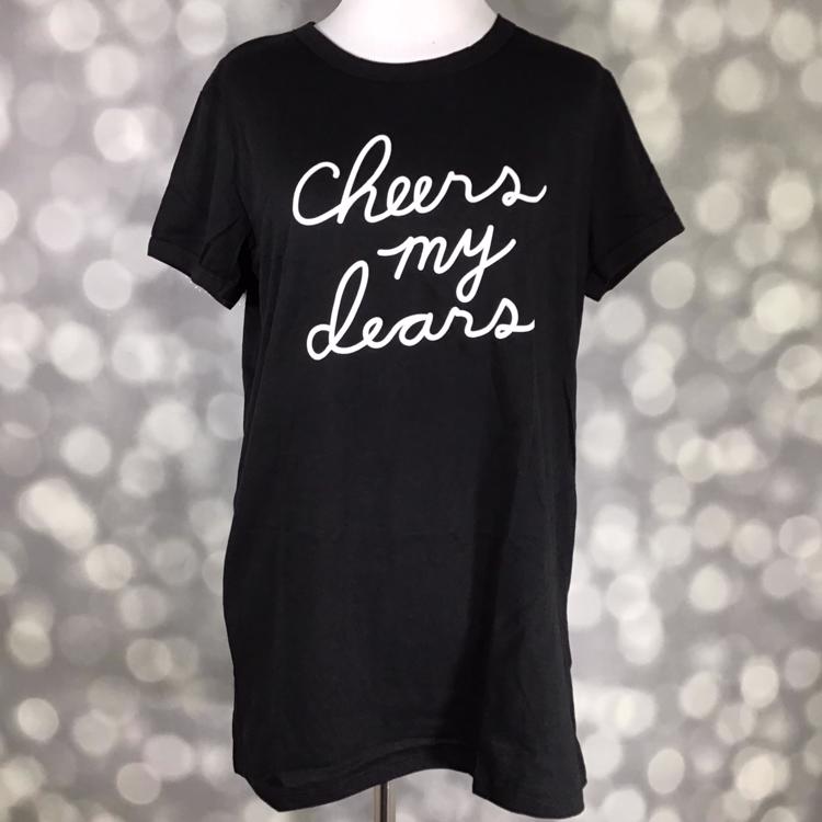 LuLaRoe Liv Tee black shirt with cheers my dears script graphic