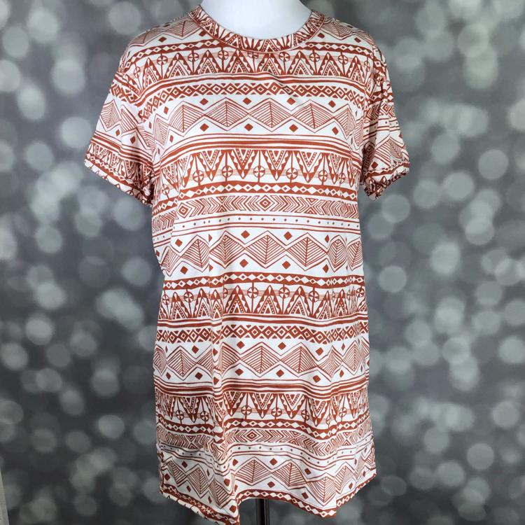 LuLaRoe Liv Tee ivory shirt with brown aztec boho geometric stripe print