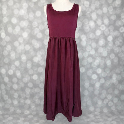 LuLaRoe Madeline Midi Tank Dress in solid deep plum with a sleeveless tank bodice, gathered waist and flowing A-line midi skirt.