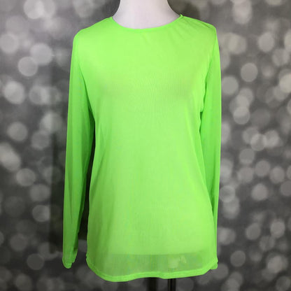 LuLaRoe May Top in solid neon green, sheer lightweight long sleeve layering blouse