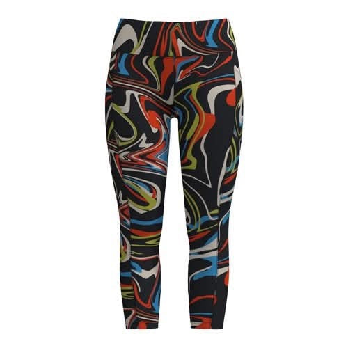 LuLaRoe Rise Brave leggings black multicolor abstract swirl print athletic leggings with vibrant red blue green and yellow design on a white background