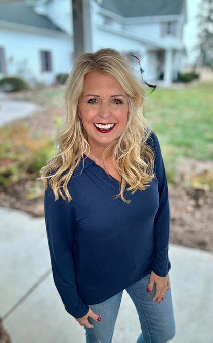 Courtney - Solid Medieval Blue Brushed Hacci