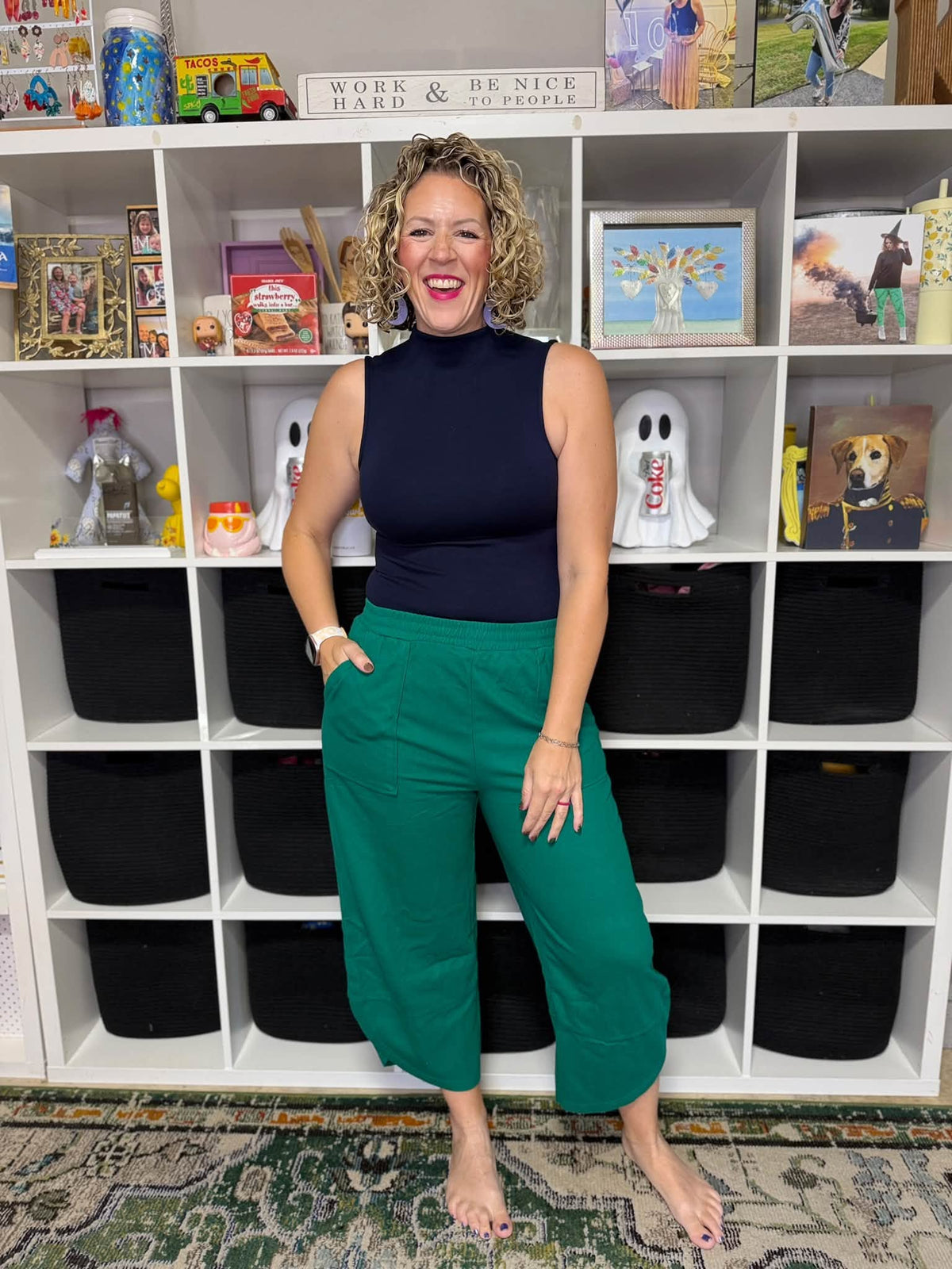 LuLaRoe Ramona Mock Neck Tank – Solid Navy Blue outfit and fit photo