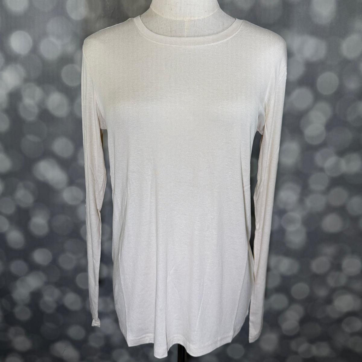 LuLaRoe Essential Long Sleeve Top Solid Bone Off White - women’s crewneck stretch baby rib long sleeve shirt, product photo 2