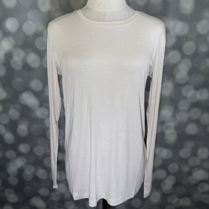 LuLaRoe Essential Long Sleeve Top Solid Bone Off White - women’s crewneck stretch baby rib long sleeve shirt, product photo 2