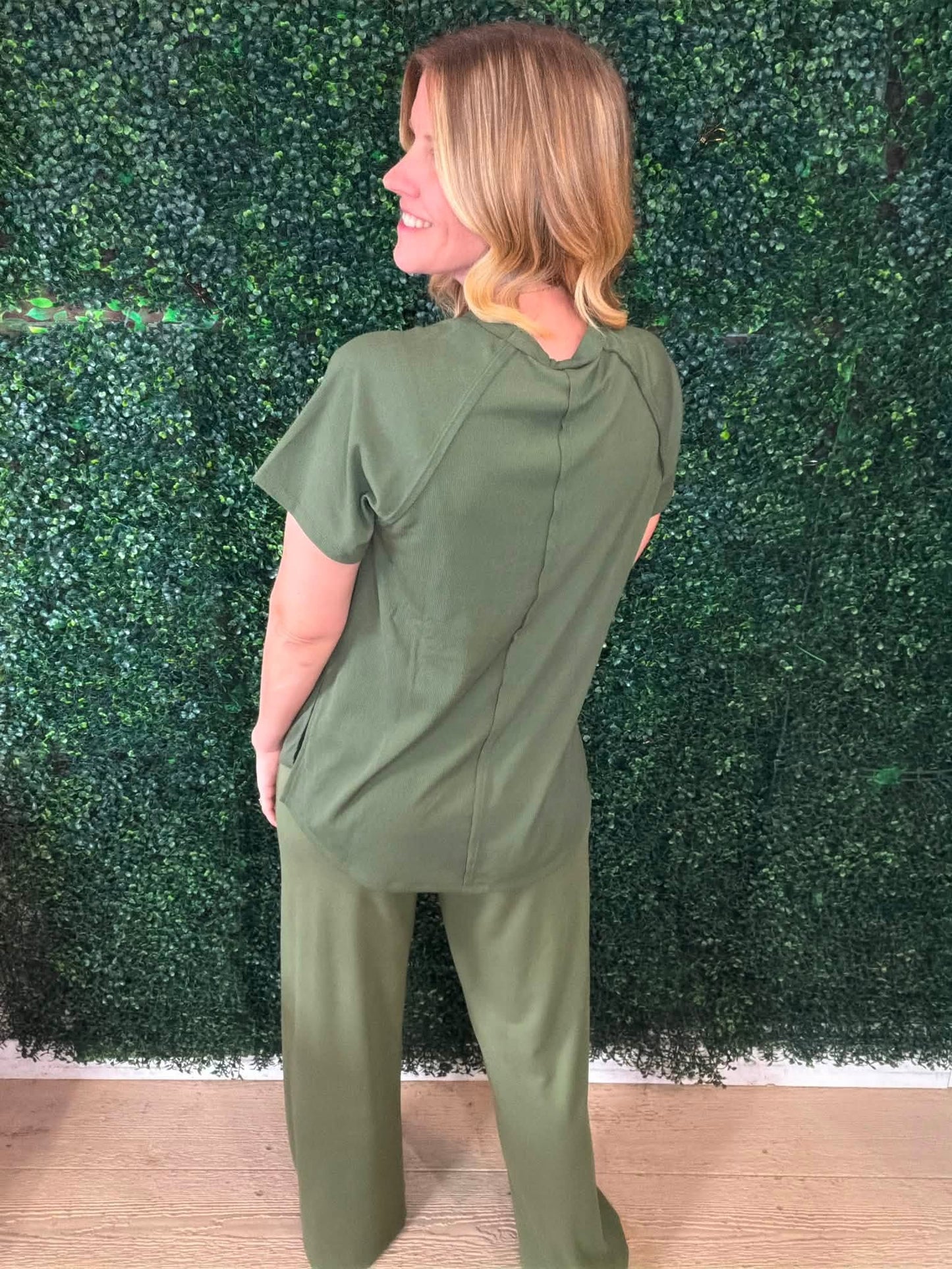 LuLaRoe Melanie Raglan Top in Solid Deep Olive Green product image.