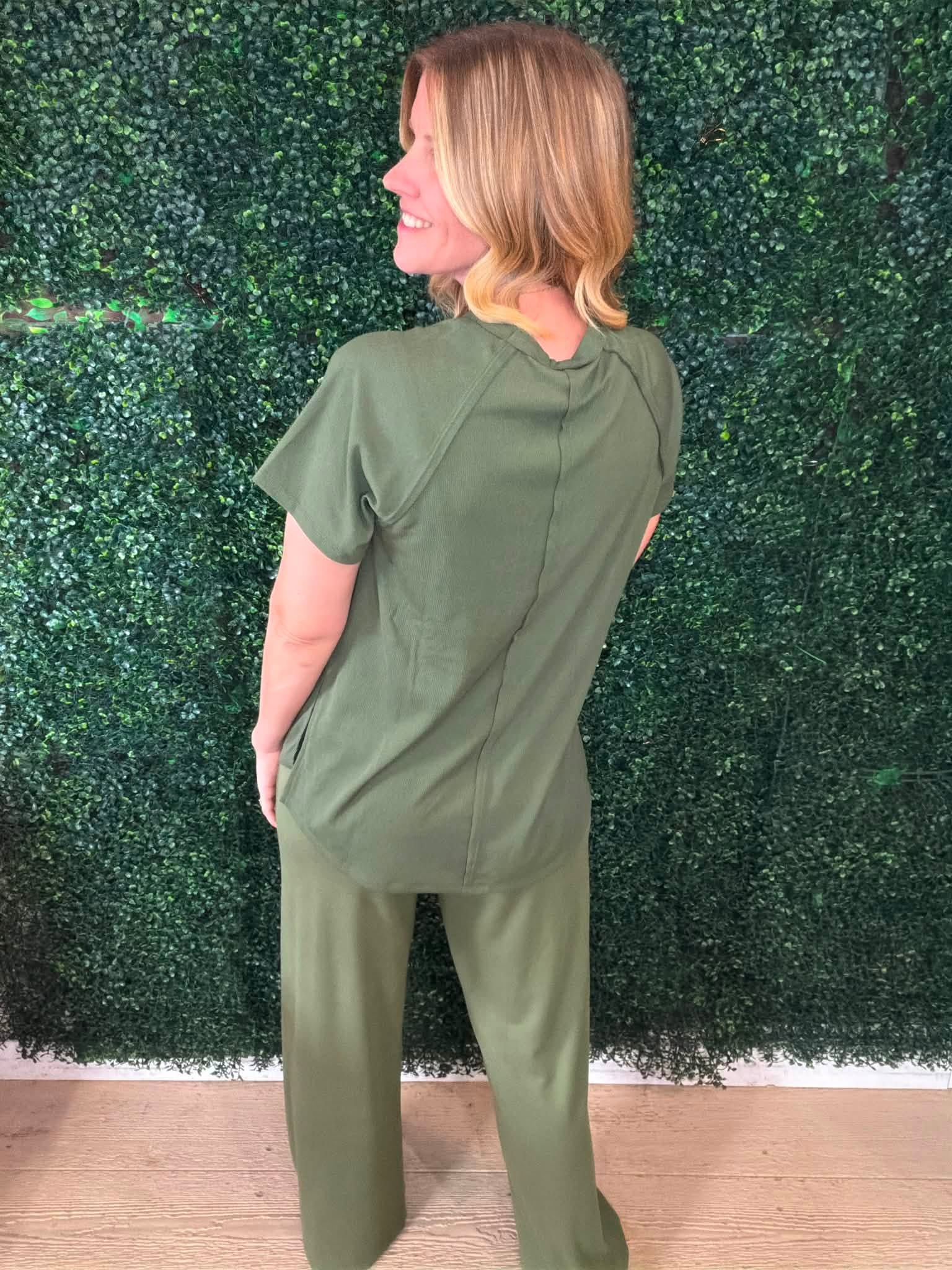 LuLaRoe Melanie Raglan Top in Solid Deep Olive Green product image.