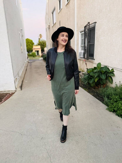 LuLaRoe Leticia Solid Mineral Washed Dusty Olive Green mineral washed cotton midi dress - additional view 9
