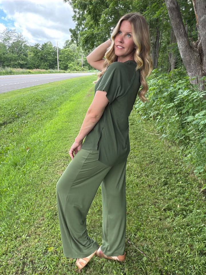 LuLaRoe Melanie Raglan Top - Solid Deep Olive Green