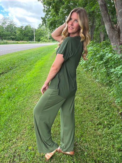 LuLaRoe Melanie Raglan Top - Solid Deep Olive Green