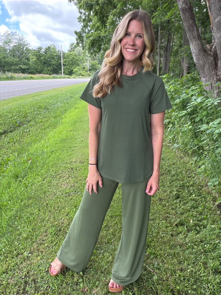 LuLaRoe Melanie Raglan Top - Solid Deep Olive Green