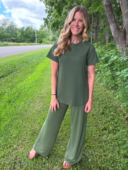 LuLaRoe Melanie Raglan Top - Solid Deep Olive Green