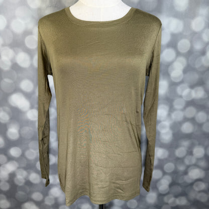 LuLaRoe Essential Long Sleeve Top Solid Dusty Olive - women’s crewneck stretch baby rib long sleeve shirt, product photo 2