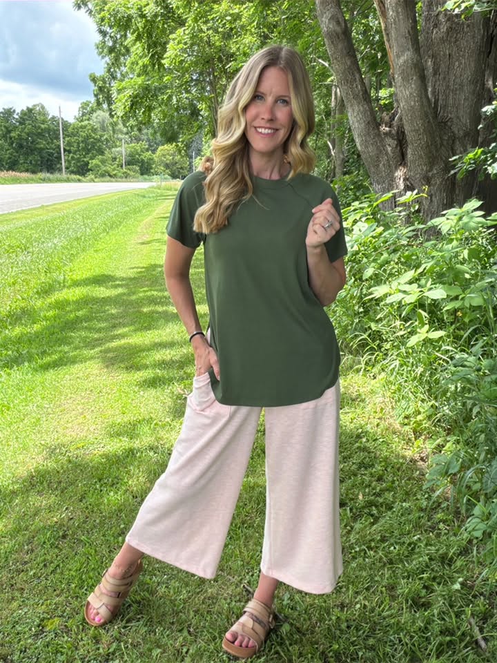 LuLaRoe Melanie Raglan Top - Solid Deep Olive Green
