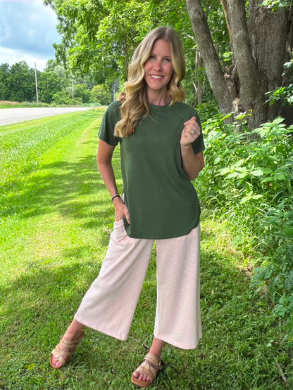 LuLaRoe Melanie Raglan Top - Solid Deep Olive Green