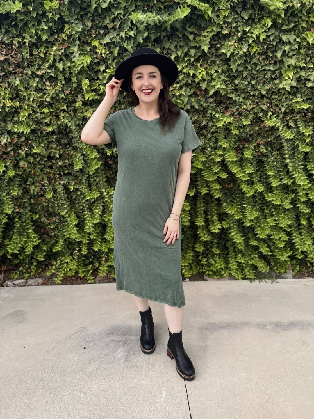 LuLaRoe Leticia Solid Mineral Washed Dusty Olive Green 100% cotton mineral washed midi T-shirt dress - product image 8