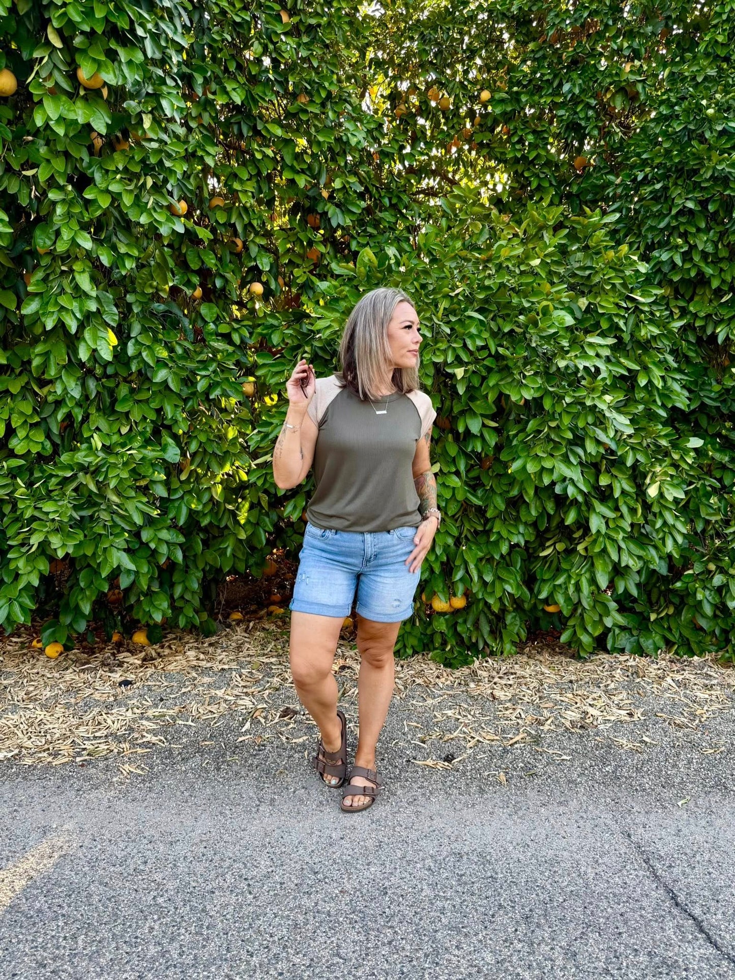 LuLaRoe Ashley Raglan T - Solid Olive Grove