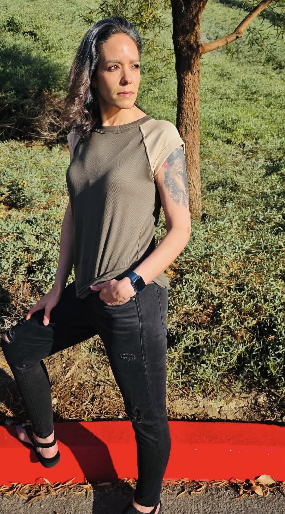 LuLaRoe Ashley Raglan T - Solid Olive Grove
