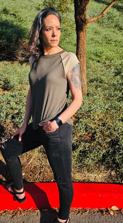 LuLaRoe Ashley Raglan T - Solid Olive Grove