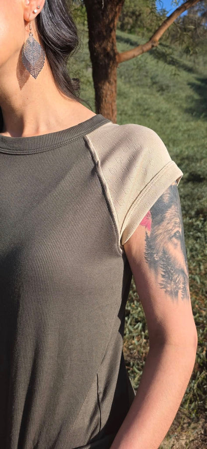 LuLaRoe Ashley Raglan T - Solid Olive Grove