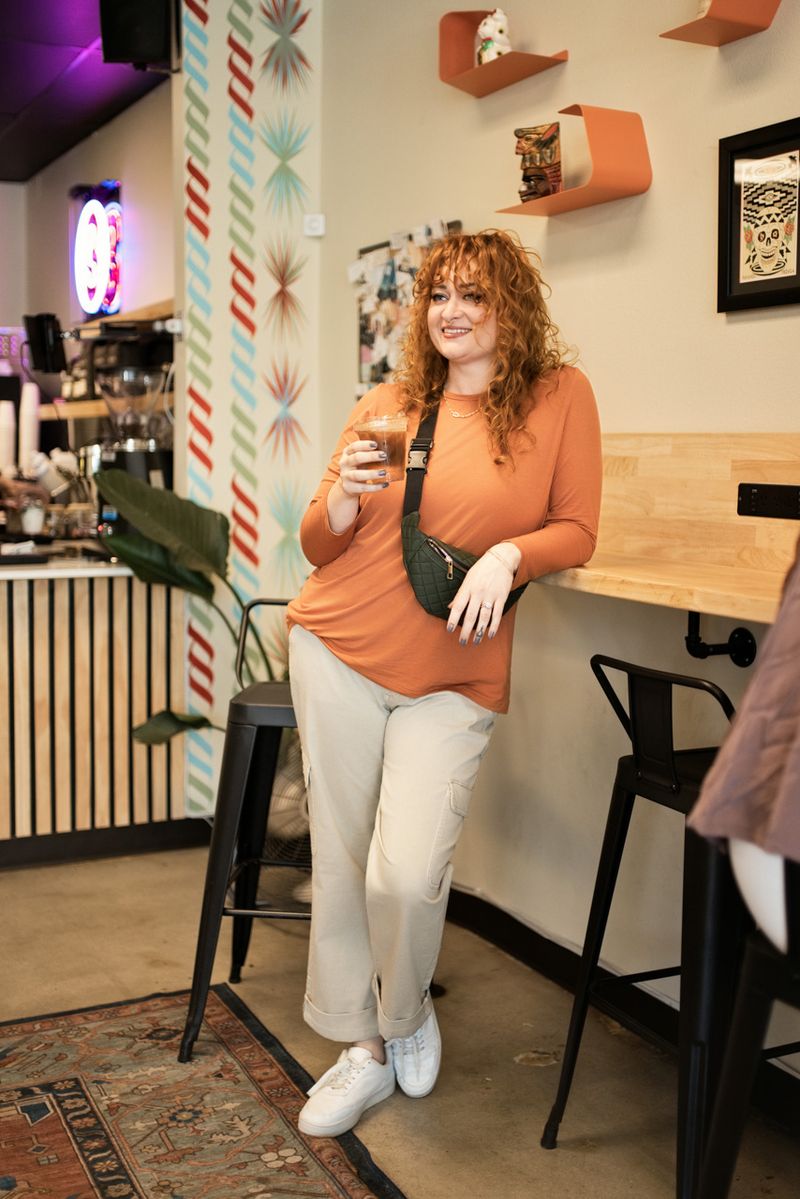LuLaRoe Sharon Long Sleeve Top - Solid Burnt Orange - styled outfit photo