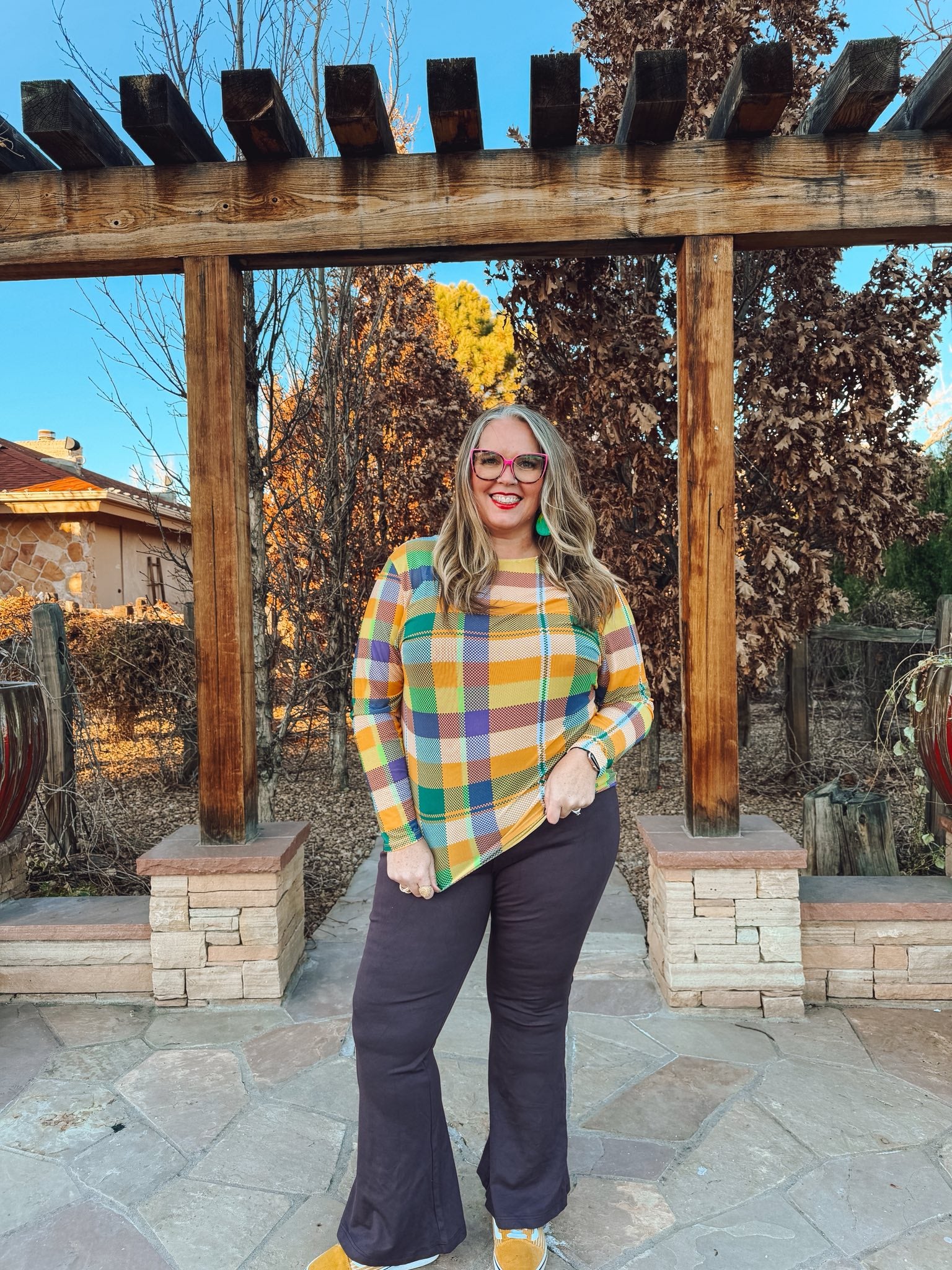 LuLaRoe LuLaRoe May Mesh Top - Harvest Grove Plaid 