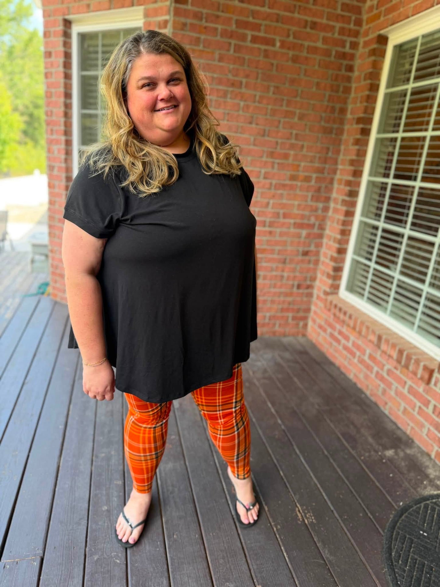 LuLaRoe 2026 Halloween Leggings – Burnt Orange, Black & Ivory Plaid