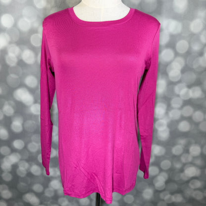 LuLaRoe Essential Long Sleeve Top Solid Dark Orchid - women’s crewneck stretch baby rib long sleeve shirt, product photo 2
