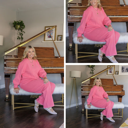 LuLaRoe Cozy Chris Top in Solid Bubblegum Pink - view 3