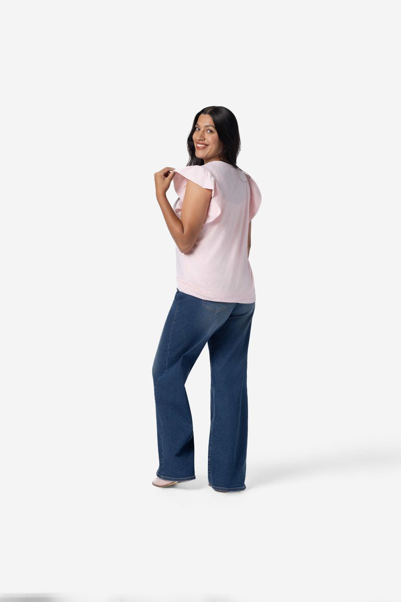 LuLaRoe LeeAnn Ruffle Sleeve Top - Solid Blush Pink