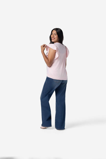 LuLaRoe LeeAnn Ruffle Sleeve Top - Solid Blush Pink