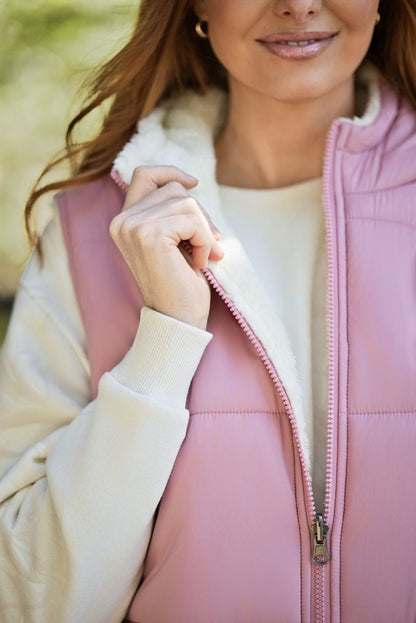 LuLaRoe Alta Reversible Long Vest Solid Dusty Blush Pink, lifestyle and detail photo 11