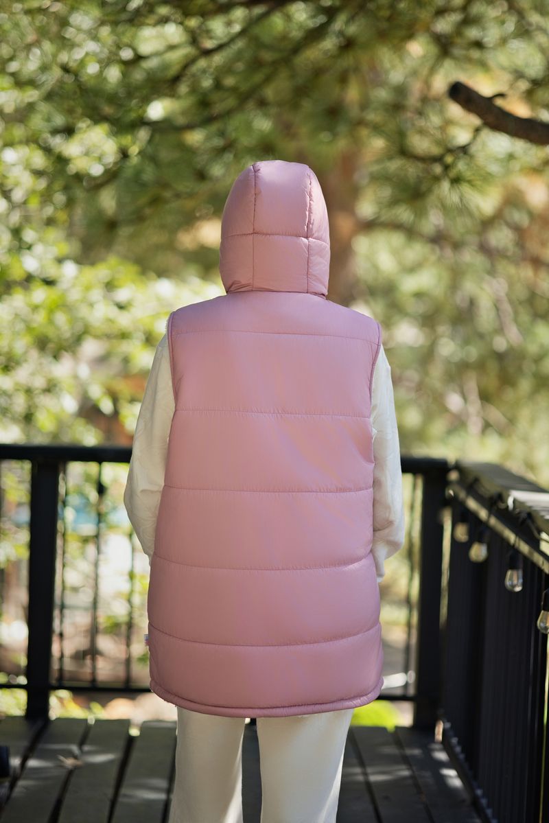 LuLaRoe Alta Reversible Long Vest Solid Dusty Blush Pink, lifestyle and detail photo 12