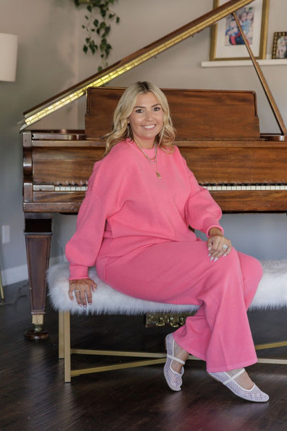 LuLaRoe Cozy Chris Top in Solid Bubblegum Pink - view 4