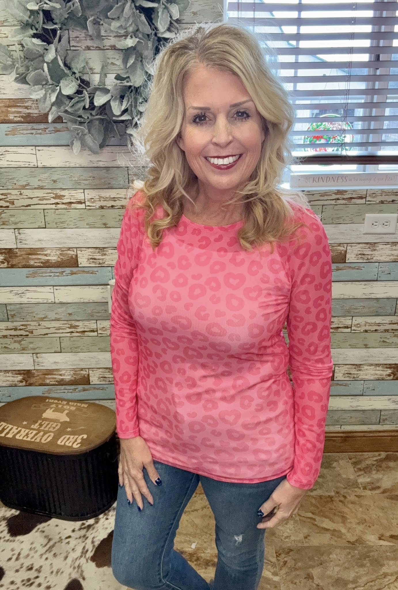 LuLaRoe LuLaRoe May Mesh Top - Blush Heartspot Leopard 
