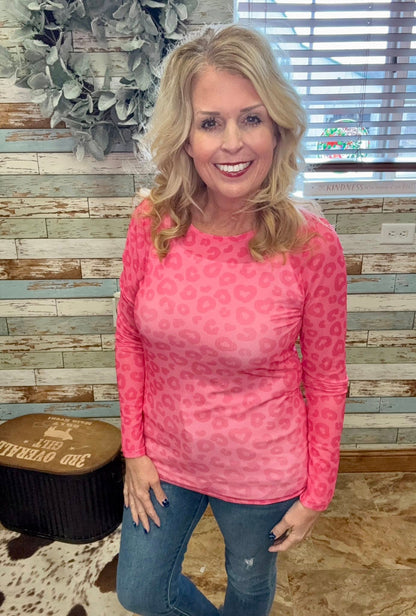 LuLaRoe LuLaRoe May Mesh Top - Blush Heartspot Leopard 