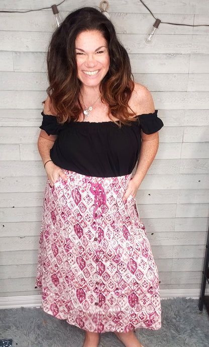 LuLaRoe LuLaRoe Marsha Midi Skirt - Rosewashed Tile 